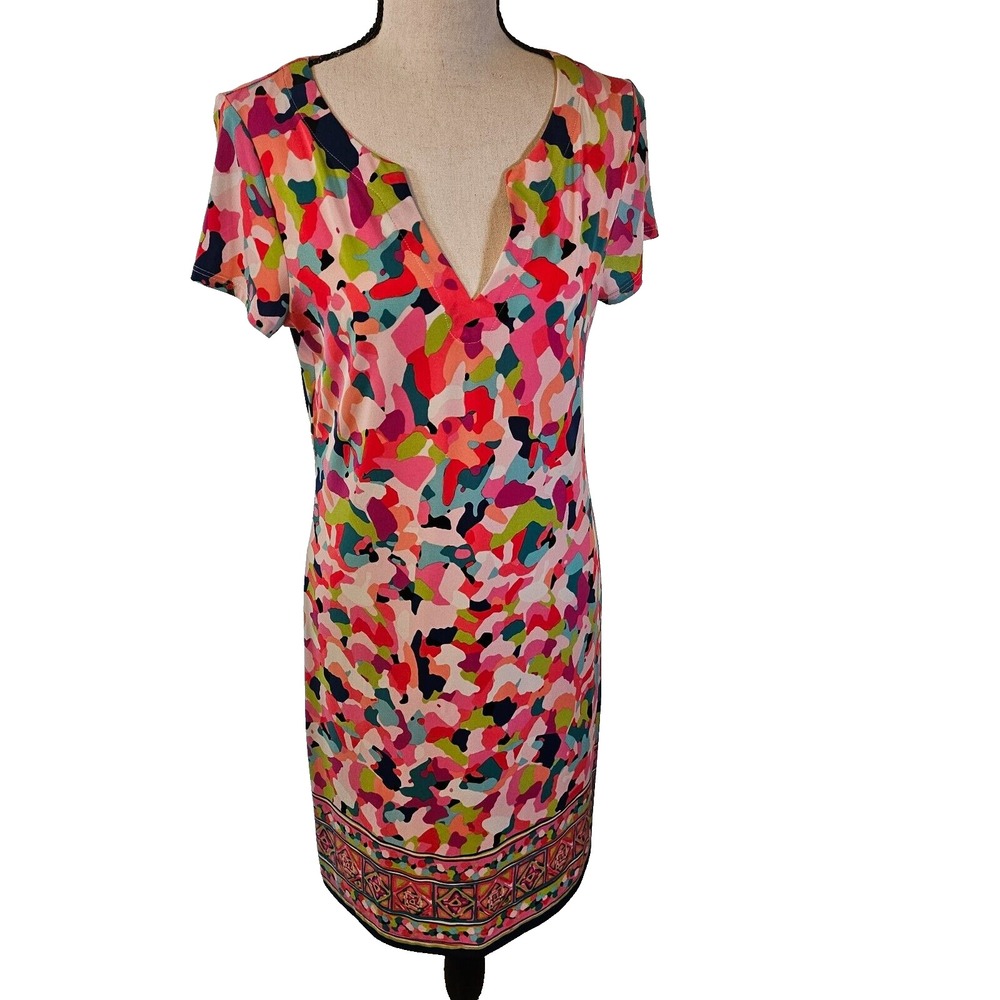 Pappagallo Womens Tropical Pink Mini Dress Abstract Retro 70s Hippie S 1-00942